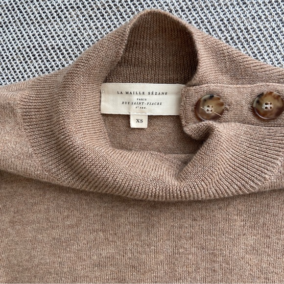 Sezane Jacob Jumper Merino Wool Camel Sweater Mock Neck size XS French Fitted - Picture 8 of 9